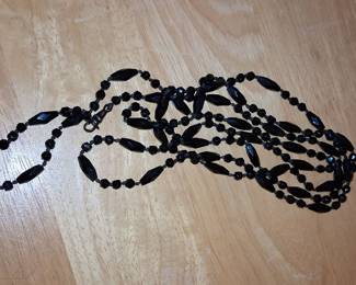 Antique French Jet Faceted Glass Bead Necklace