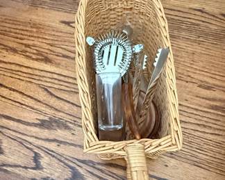 Vintage Rattan Bar Tool Set