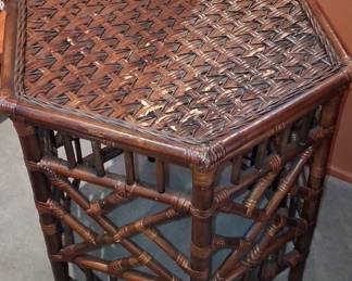 Vintage Octagonal Bamboo Fretwork Side Table