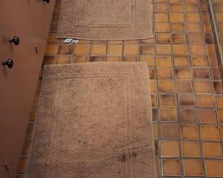 Brown Cotton Bath Mats (Set of 2) with Raised Border Design