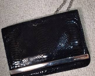 Michael Kors Black Embossed Clutch with Silver Chain Strap