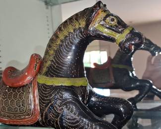 Vintage Hand-Carved Wooden Horse Sculpture with Painted Details