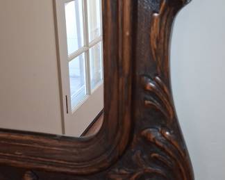 Antique French Rococo Style Carved Oak Wall Mirror