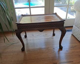 Chippendale Style Carved Mahogany Side Table with Lion Paw Feet