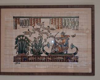 Egyptian Papyrus Painting of Pharaoh Hunting Birds