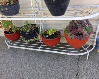 White Metal Tiered Plant Stand with Assorted Planters