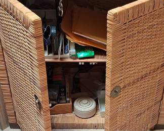 Vintage Woven Rattan Two Door Cabinet