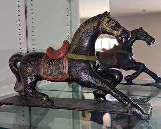 Vintage Hand-Carved Wooden Horse Sculpture with Painted Details