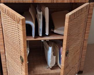 Vintage Wicker Cabinet with Brass Hardware