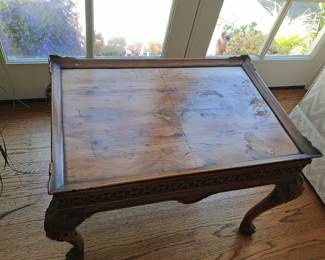 Chippendale Style Carved Mahogany Side Table with Lion Paw Feet