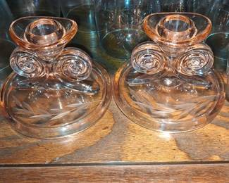 Fostoria "June" Pink Glass Candlestick Holders