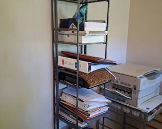 Industrial Style Metal Shelf Unit with Office Supplies