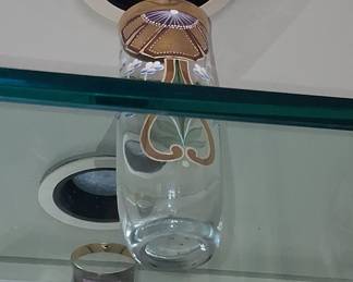 Bohemian Art Glass Vase with Floral Motif and Gold Accents