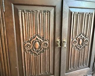 Antique Jacobean Revival Oak China Cabinet