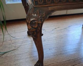 Chippendale Style Carved Mahogany Side Table with Lion Paw Feet