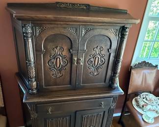 Antique Jacobean Revival Oak China Cabinet