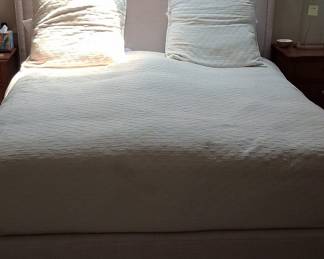 Upholstered Platform Bed Frame with Arched Headboard and Nailhead Trim
