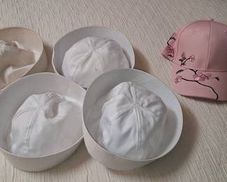 Set of 3 White Sailor Caps and 1 Pink Cherry Blossom Baseball Cap