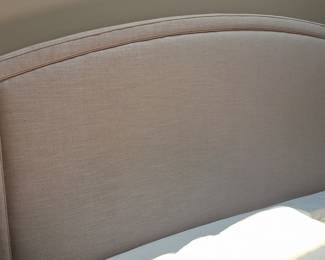 Upholstered Platform Bed Frame with Arched Headboard and Nailhead Trim