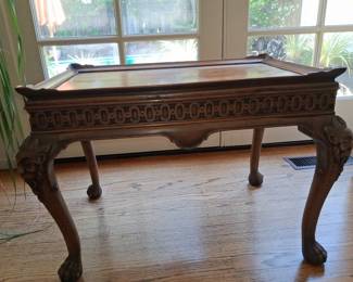 Chippendale Style Carved Mahogany Side Table with Lion Paw Feet
