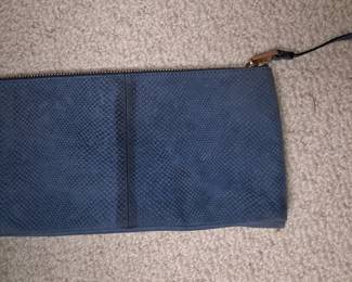 Blue Embossed Snakeskin Clutch Wristlet by Theia