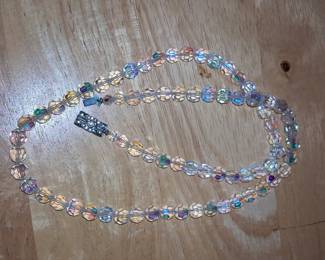 Aurora Borealis Crystal Bead Necklace with Art Deco Clasp
