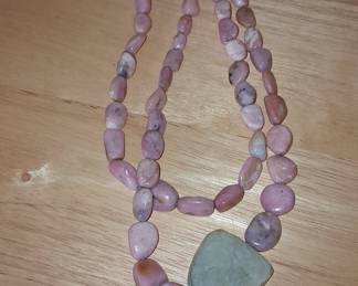 Pink Opal and Jade Pendant Necklace