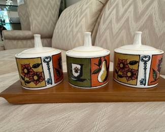 Vintage Holt Howard "Fruit & Flowers" Ceramic Sugar and Creamer Set with Tray