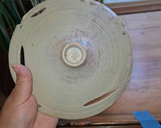 Mid-Century Modern Studio Pottery Bowl with Cut-Out Handles