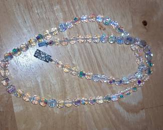 Aurora Borealis Crystal Bead Necklace with Art Deco Clasp
