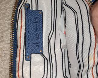 Blue Embossed Snakeskin Clutch Wristlet by Theia