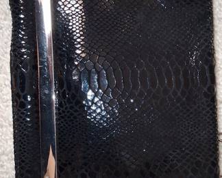 Michael Kors Black Embossed Clutch with Silver Chain Strap