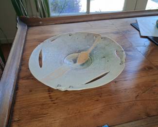 Mid-Century Modern Studio Pottery Bowl with Cut-Out Handles