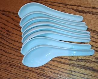 Light Blue Ceramic Asian Soup Spoons Set