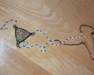 Art Nouveau Style Pendant Necklace with Faux Pearls and Filigree Detail