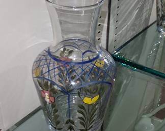 Hand-Painted Glass Vase with Floral Motif