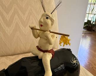 Vietnamese Papier-Mâché Water Buffalo and Boy Figurine with Flute
