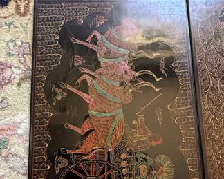 Burmese Lacquerware Panels Depicting Chariot Scenes