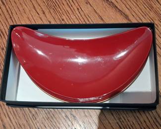 Set of 5 Japanese Lacquerware Half Moon Serving Plates