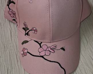 Pink Embroidered Cherry Blossom Baseball Cap