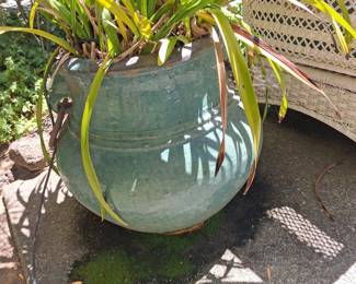 Large Teal Glazed Ceramic Planter Pot with Handles