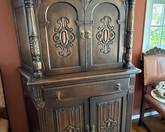 Antique Jacobean Revival Oak China Cabinet