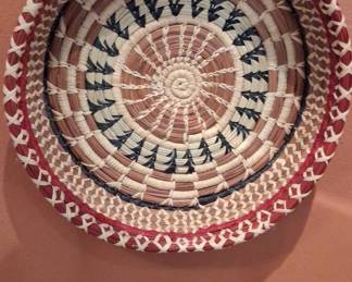 Handwoven Pine Needle Basket with Raffia Accents
