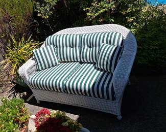 Wicker Loveseat with Striped Cushions