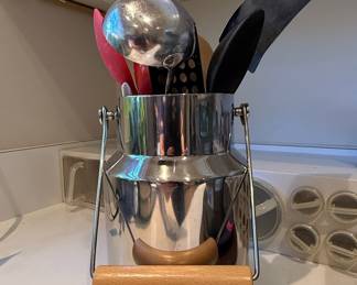 Stainless Steel Milk Can Container with Assorted Kitchen Utensils