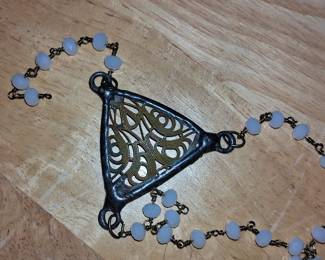 Art Nouveau Style Pendant Necklace with Faux Pearls and Filigree Detail