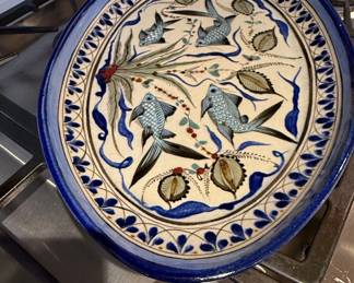 Hand-Painted Tunisian Ceramic Plate with Fish Motif