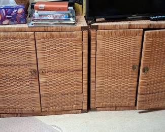 Pair of Vintage Woven Rattan Media Consoles / Sideboards