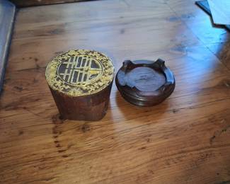 Chinese Carved Wooden Seal with Stand