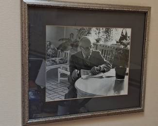 Framed Black and White Photograph of Carl Gustav Jung Reading